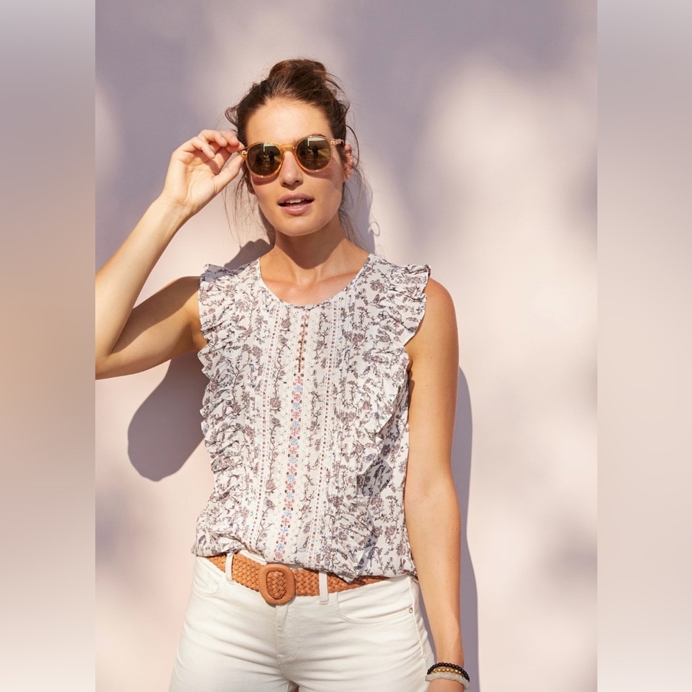 Ranna Gill Ellendale Ruffled Blouse Size XS NWT Embroidered Boho Floral